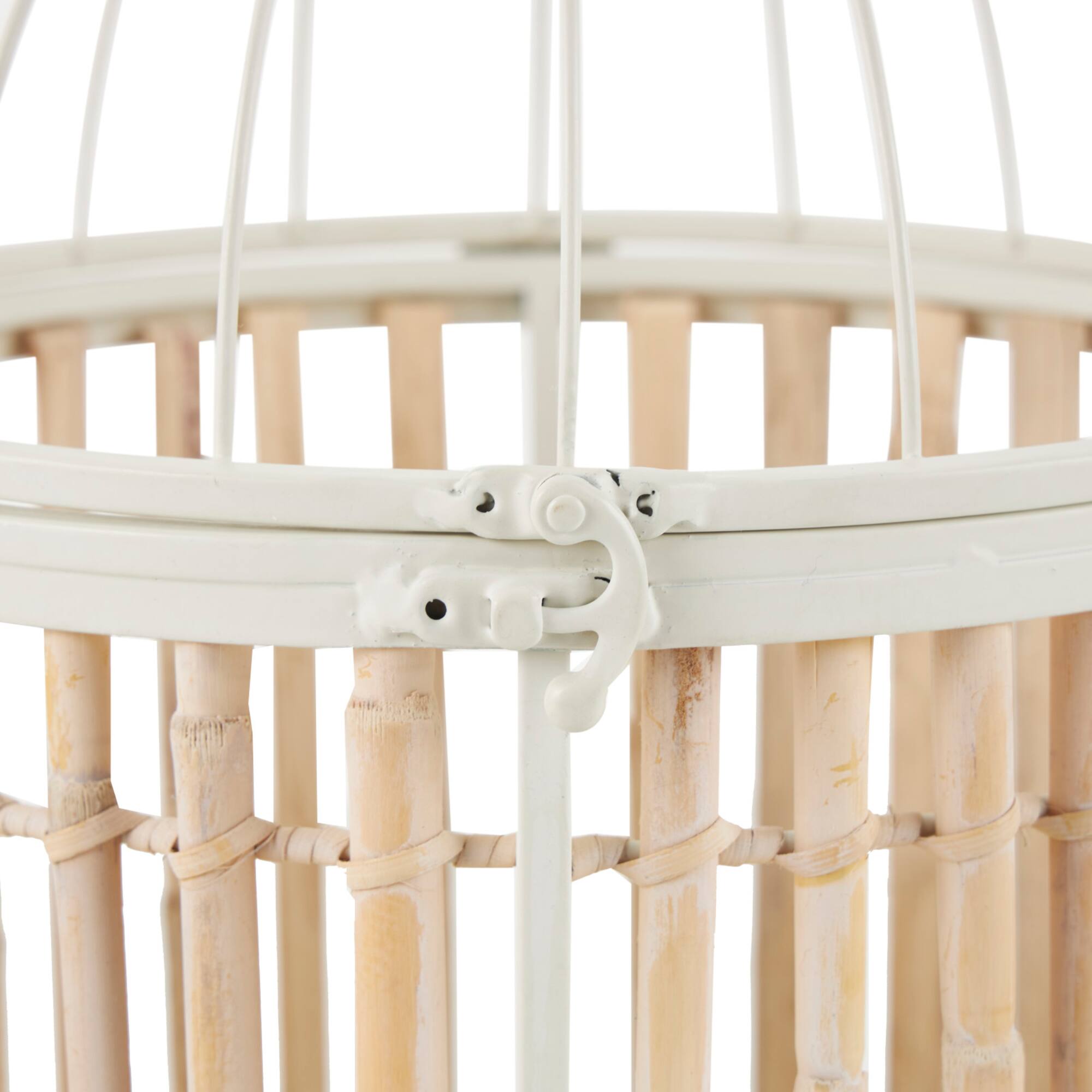 Brown Bamboo Wood Handmade Birdcage Set with White Metal Accents